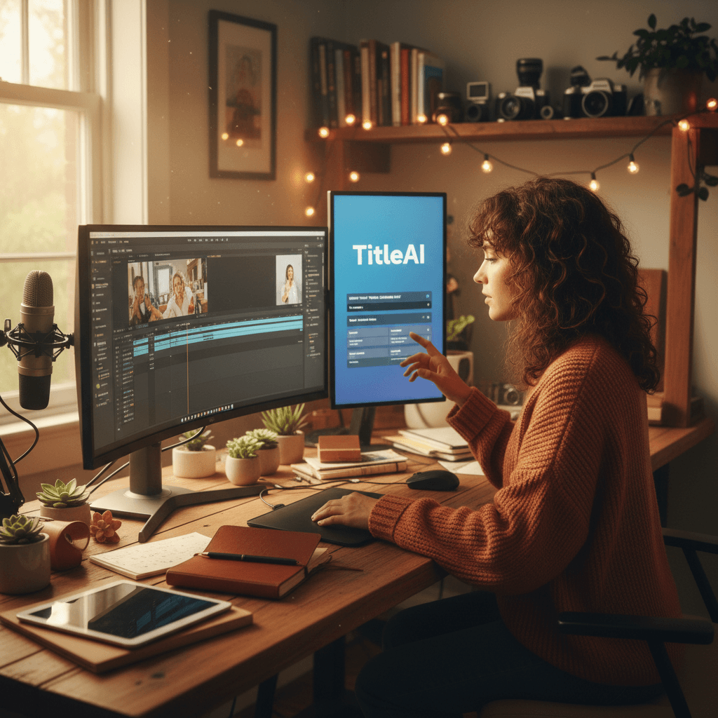 Creator using TitleAI alongside YouTube Studio on desktop