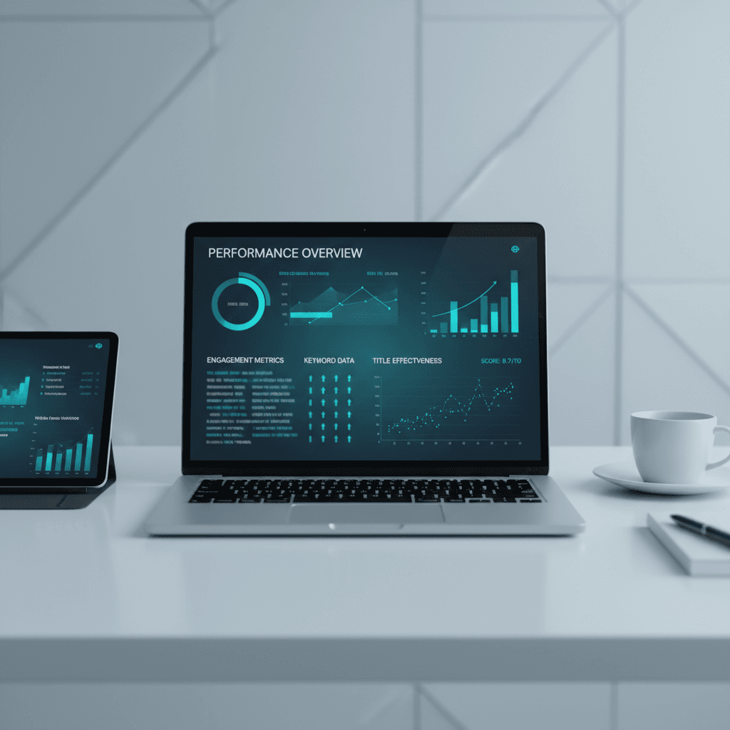 Analytics dashboard showing title performance and keyword data