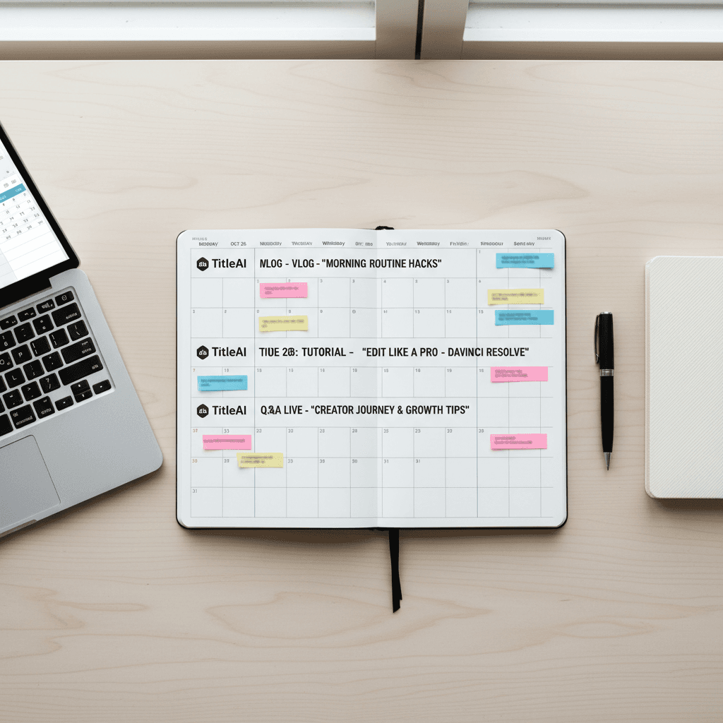 Content calendar organized with TitleAI-generated titles for consistent uploads